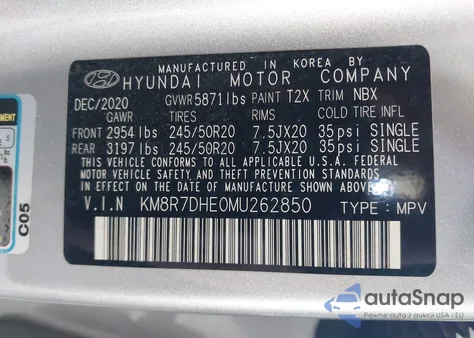 2021 Hyundai Palisade Calligraphy из США, поврежденный, VIN KM8R7DHE0MU262850